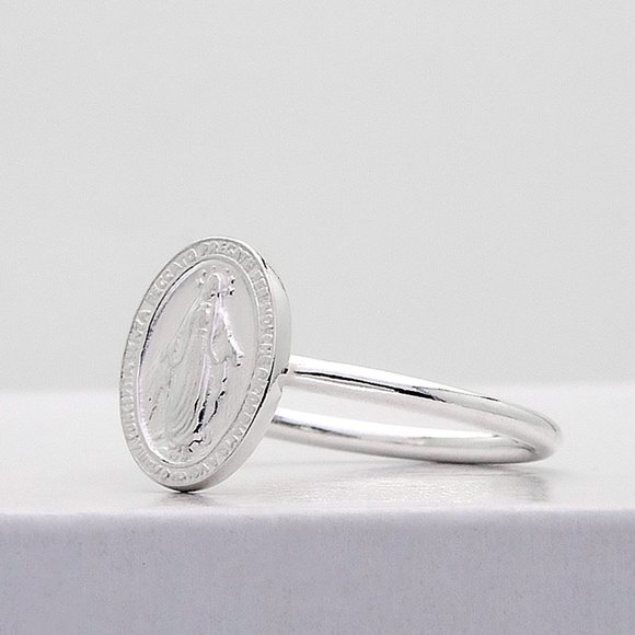 Holy Virgin Mary Miraculous Ring, 925 Sterling Silver Religious Ring Stamped 925 - Picture 4 of 9